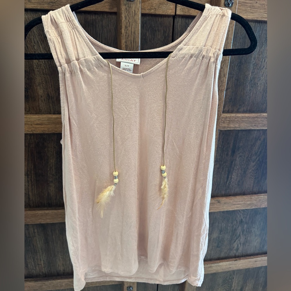 Ariat Blush Pink Beaded Tassel Sleeveless Tank